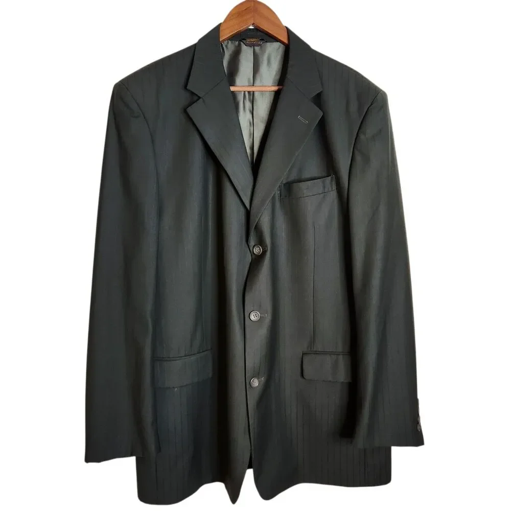 Caravelli Men's Super 150s Dark Gray Pinstripe 2 Pc Suit Jacket 40L Pants 40x32